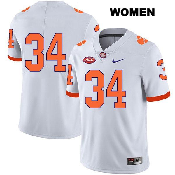 Women's Clemson Tigers #34 Logan Rudolph Stitched White Legend Authentic Nike No Name NCAA College Football Jersey XAP2746VA